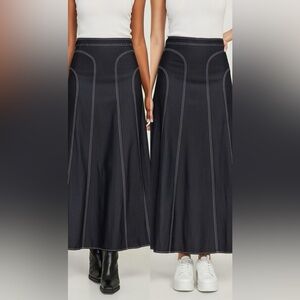 Elegant long Denim Black A-Line maxi Skirt jean with a subtle glitter shimmer 😍